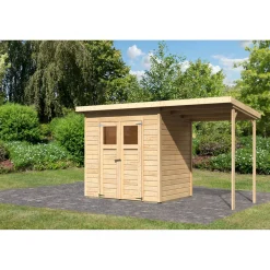 Karibu Gartenhaus Merseburg 3 Set mit Anbaudach 212 x 154 x 220 cm