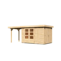 Karibu Gartenhaus Retola 3 inkl Anbauschrank und Anbaudach 2,40 Meter naturbelassen