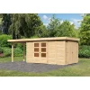 Karibu Gartenhaus Retola 6 inkl Anbauschrank und Anbaudach 2,40 Meter naturbelassen