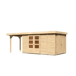 Karibu Gartenhaus Retola 6 inkl Anbauschrank und Anbaudach 2,40 Meter naturbelassen