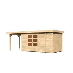 Karibu Gartenhaus Retola 5 inkl Anbauschrank und Anbaudach 2,40 Meter naturbelassen