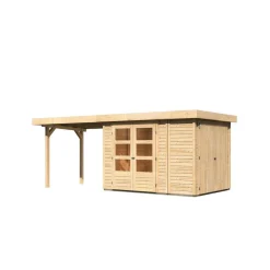 Karibu Gartenhaus Retola 2 inkl Anbauschrank und Anbaudach 2,80 Meter naturbelassen