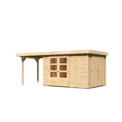 Karibu Gartenhaus Retola 4 inkl Anbauschrank und Anbaudach 2,40 Meter naturbelassen