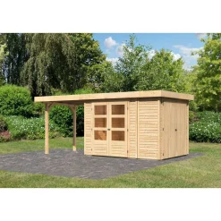 Karibu Gartenhaus Retola 2 inkl Anbauschrank und Anbaudach 2,40 Meter naturbelassen