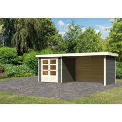Karibu Gartenhaus-Set Askola 2 mit Anbaudach 2,80 m mit Seiten- und Rückwand terragrau