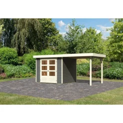 Karibu Gartenhaus-Set Askola 3 mit Anbaudach 2,40 m terragrau