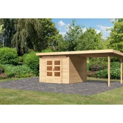Karibu Gartenhaus-Set Kandem 6 mit Anbaudach 2,95 m naturbelassen