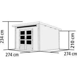 Karibu Gartenhaus-Set Kandem 6 mit Anbaudach 2,95 m mit Seiten- und Rückwand naturbelassen