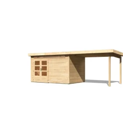 Karibu Gartenhaus-Set Kandem 7 mit Anbaudach 2,95 m naturbelassen