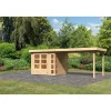 Karibu Gartenhaus-Set Kerko 3 mit Anbaudach 2,8 m naturbelassen