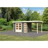 Karibu Gartenhaus-Set Kerko 4 mit Anbaudach 2,4 m terragrau
