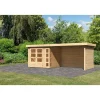 Karibu Gartenhaus-Set Kerko 3 mit Anbaudach 2,8 m mit Seiten- und Rückwand naturbelassen