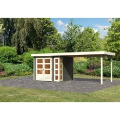 Karibu Gartenhaus-Set Kerko 3 mit Anbaudach 2,8 m terragrau