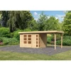 Karibu Gartenhaus-Set Kerko 4 mit Anbaudach 2,4 m naturbelassen