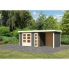 Karibu Gartenhaus-Set Kerko 4 mit Anbaudach 2,4 m mit Seiten- und Rückwand terragrau