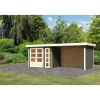 Karibu Gartenhaus-Set Kerko 3 mit Anbaudach 2,8 m mit Seiten- und Rückwand terragrau