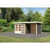 Karibu Gartenhaus-Set Kerko 3 mit Anbaudach 2,4 m mit Seiten- und Rückwand terragrau
