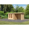 Karibu Gartenhaus-Set Kerko 3 mit Anbaudach 2,4 m mit Seiten- und Rückwand naturbelassen