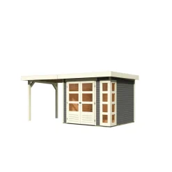Karibu Gartenhaus-Set Kerko 3 mit Anbaudach 2,4 m terragrau