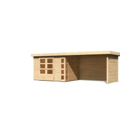 Karibu Gartenhaus-Set Kerko 4 mit Anbaudach 2,8 m mit Seiten- und Rückwand naturbelassen