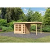 Karibu Gartenhaus-Set Kerko 3 mit Anbaudach 2,4 m naturbelassen