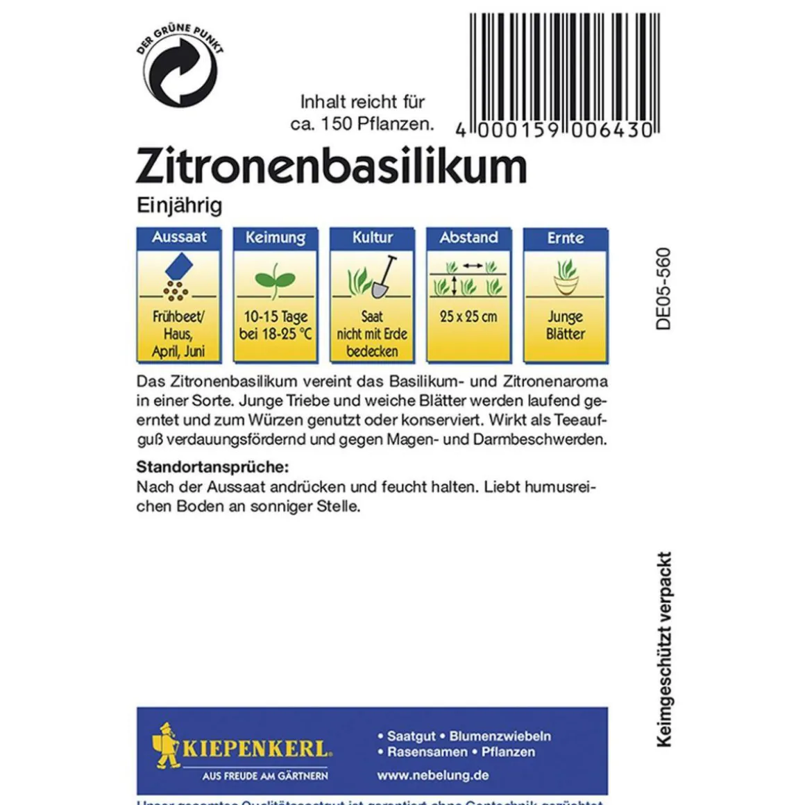 Kiepenkerl Zitronenbasilikum einjährig