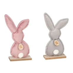 Kunstgewerbe Gehlmann Samtaufsteller Hase rosa/grau 13,5 x 5 x 24 cm