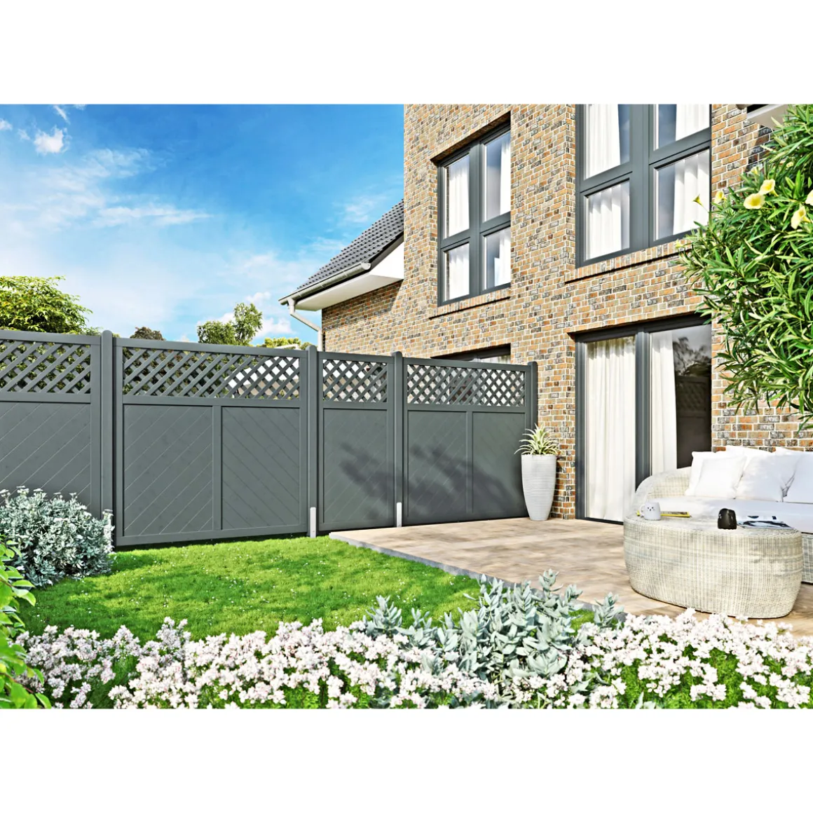 Massivzaun mit Rankgitter, Grundelement, 180x180 cm