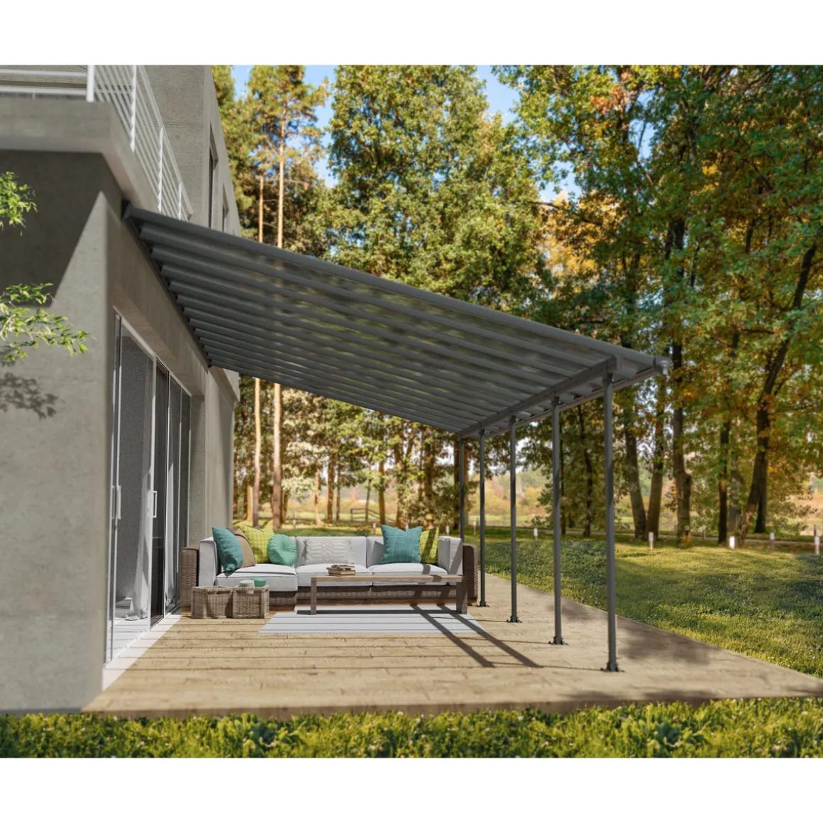 Palram Canopia Feria Alu Terrassenüberdachung Polycarbonat 4x8 m dunkelgrau