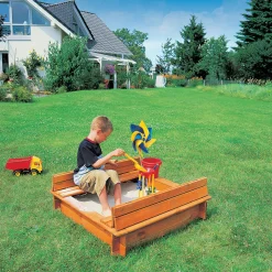 Promadino Sandkasten Donald 100 x 100 cm klappbare Abdeckung