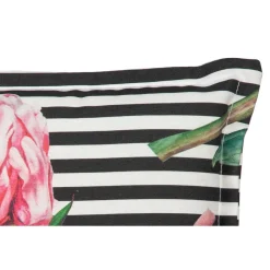 Saumauflage Toronto BE129 Hochlehner rosé/pinke Pfingstrosen auf schwarz-weißen Streifen