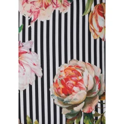 Saumauflage Toronto BE129 Niederlehner rosé/pinke Pfingstrosen auf schwarz-weißen Streifen