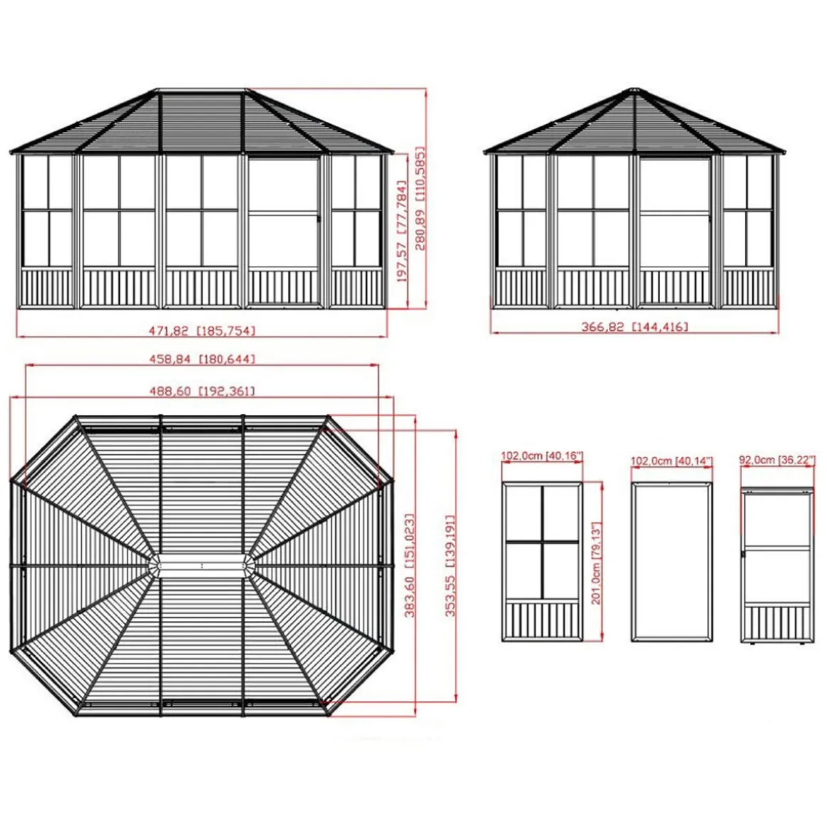 Sojag Pavillon Kaltwintergarten Charleston 1215 383,6x488,6x280,89cm Anthrazit
