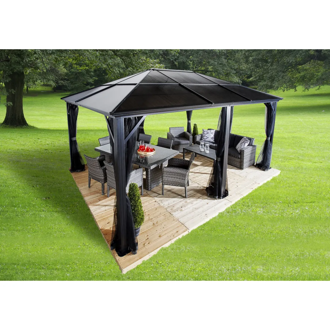 Sojag Pavillon Meridien 1216 inkl. Moskitonetz 365x485x270cm Anthrazit