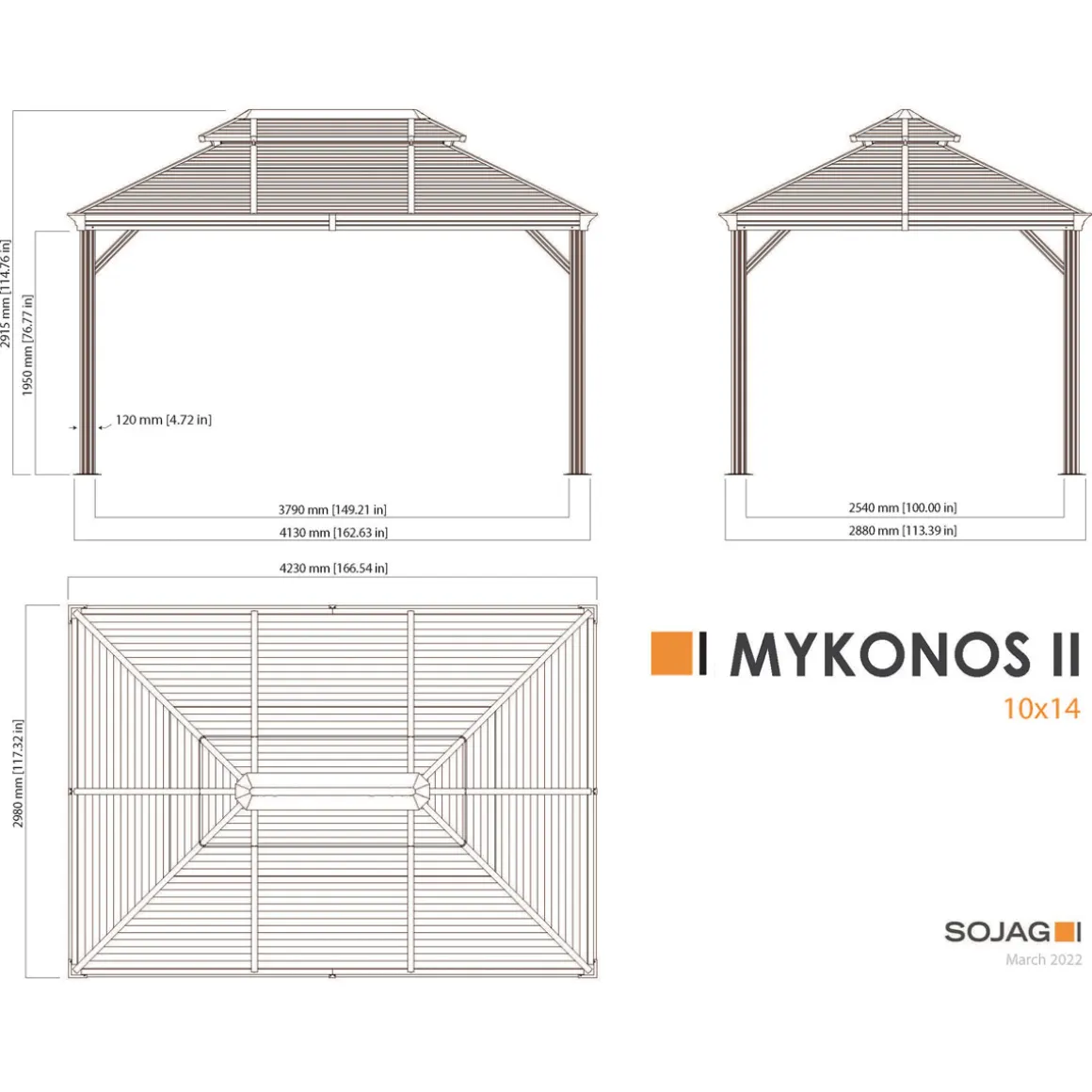 Sojag Pavillon Mykonos 1014 inkl. Moskitonetz 299x425x291,4cm Basaltgrau