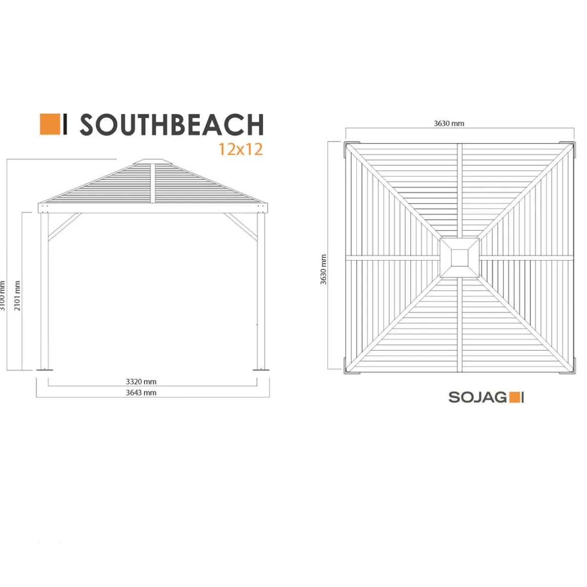 Sojag Pavillon South Beach 1212 364,3x364,3x310cm Basaltgrau