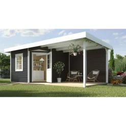 Weka Designhaus 213 B mit Anbau 300 cm 5-Eck 646 x 338 x 237 cm schwarz