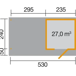 Weka Designhaus Line 172 B mit Anbau 300 cm 569 x 316 x 226 cm grau