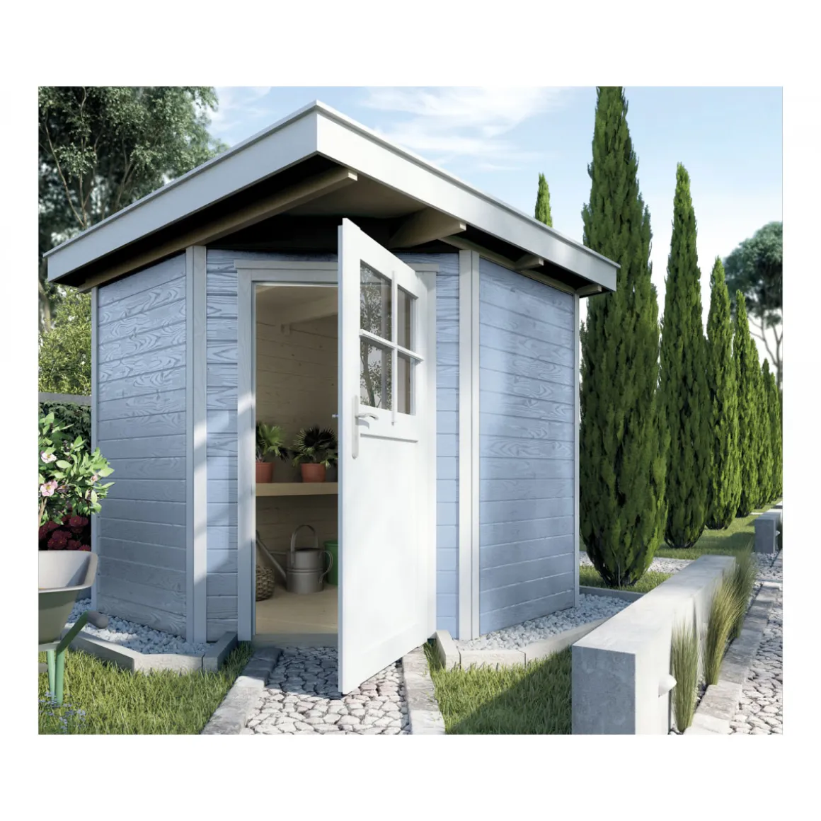 Weka Gartenhaus 229 21 mm grau mit Fußboden 209 x 205 x 217 cm