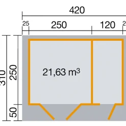 Weka Gartenhaus 253 Größe 2 28 mm natur mit Fußboden 370 x 250 x 270 cm